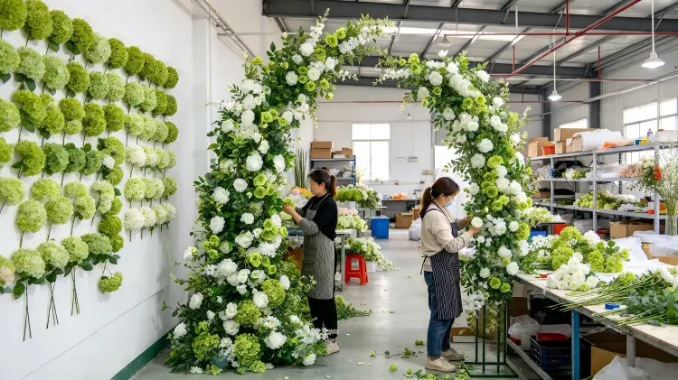 Factory Workers Apple Green Tone Check Real Hydrangea Sample Wall Layering Petal Reinforcement