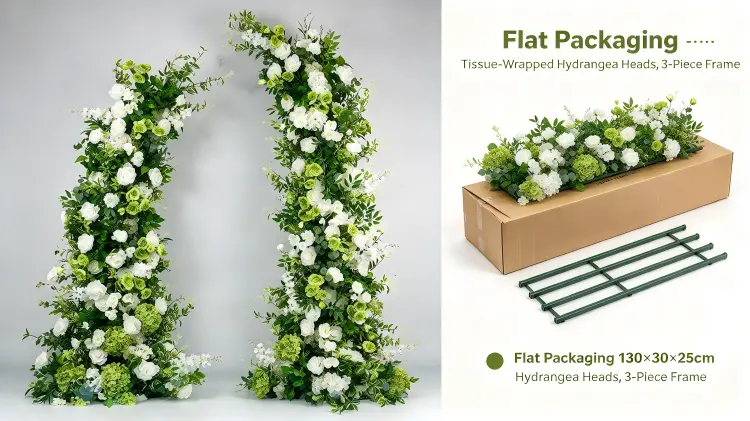 Green Hydrangea Crescent Arch Flat Packaging Tissue Wrapped Heads Carton Disassembled