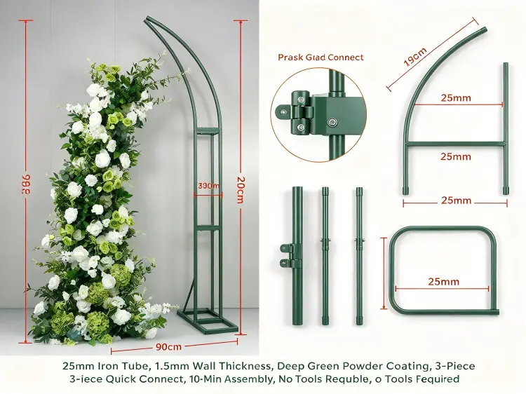 Crescent Arch Deep Green Metal Frame Curved Structure Quick Connect Assembly