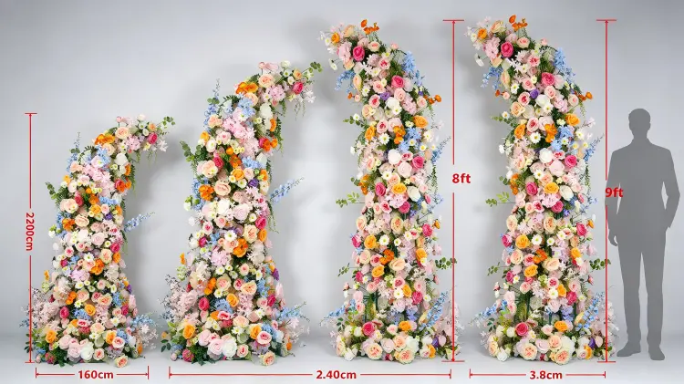 Colorful Floral Pillar Set Size Comparison 2.0m 2.4m 2.8m Short Tall Pillar with Person