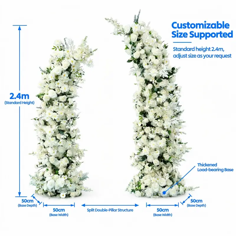 White Rose Floral Pillar Set – Curved Wedding Flower Columns