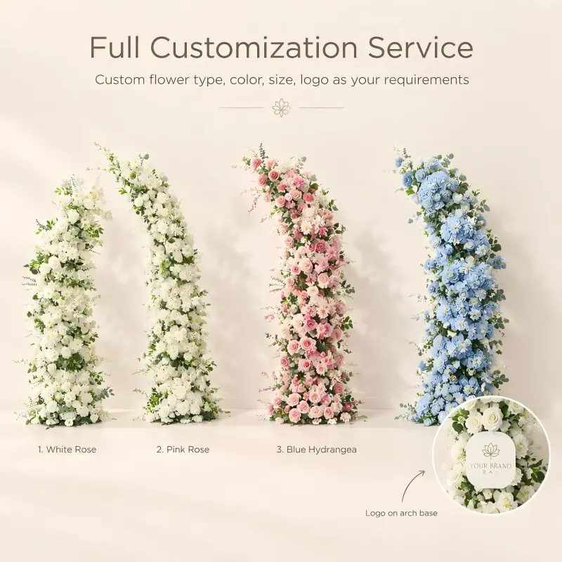 White Rose Floral Pillar Set – Curved Wedding Flower Columns