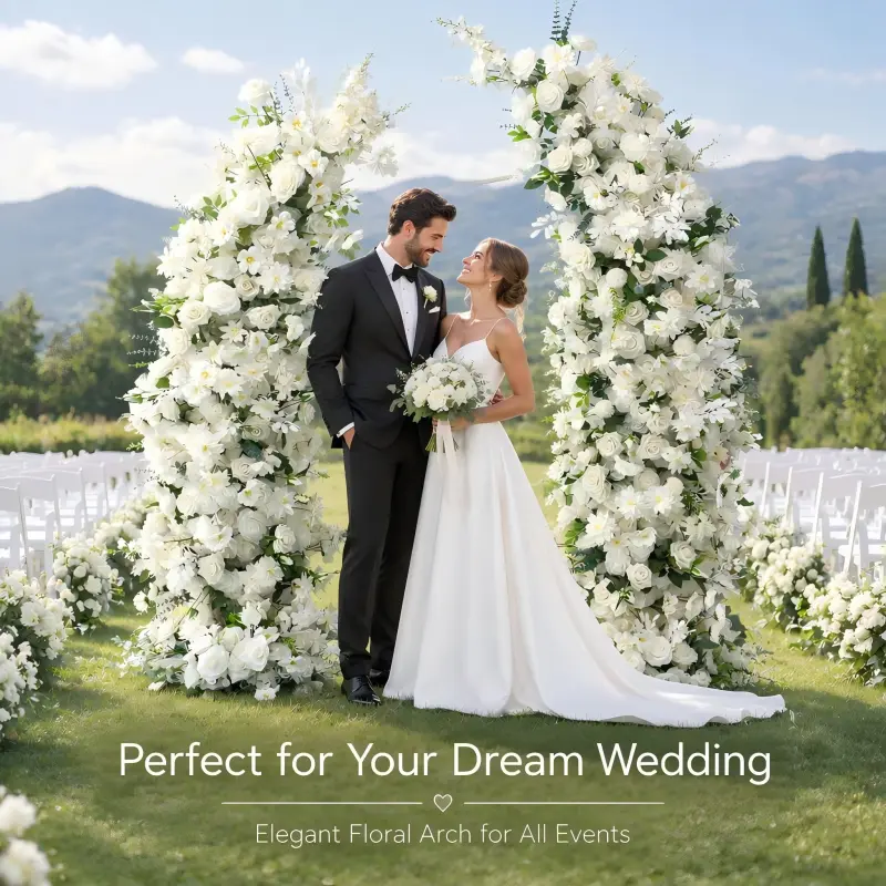 White Rose Floral Pillar Set – Curved Wedding Flower Columns