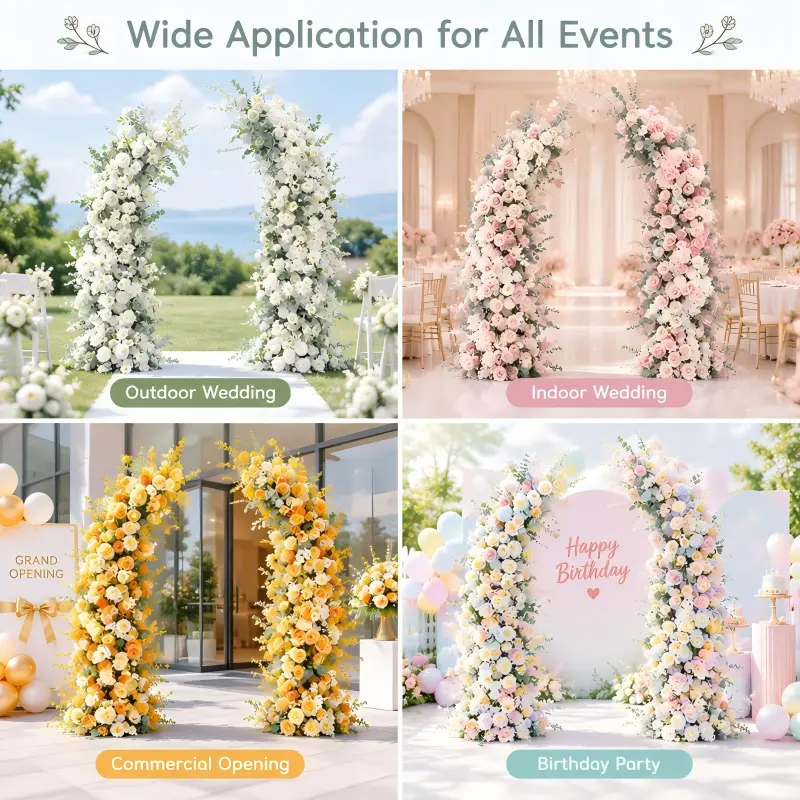 White Rose Floral Pillar Set – Curved Wedding Flower Columns