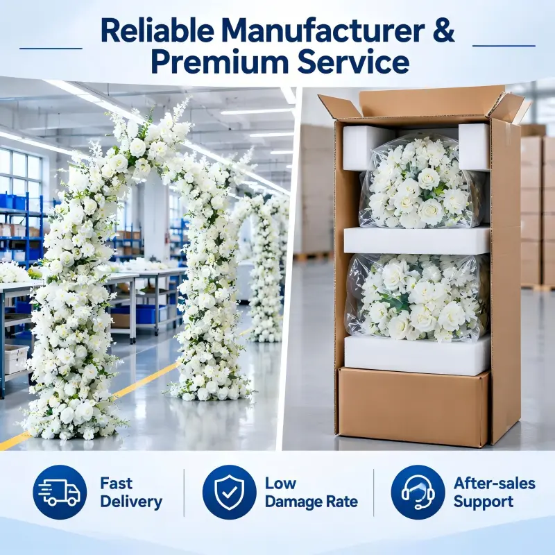 White Rose Floral Pillar Set – Curved Wedding Flower Columns