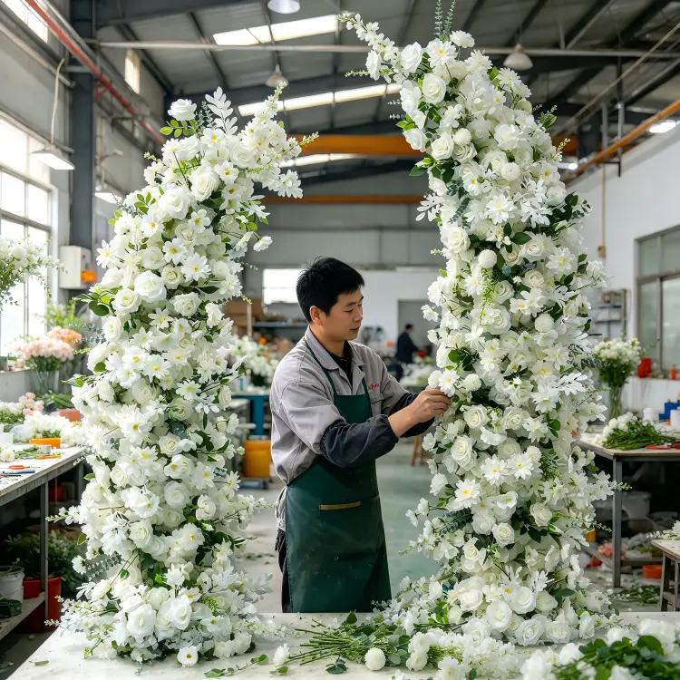 Artisan White Rose Floral Pillar Pure White Grey Wall Test Conversation Check Lean Match Close-Up