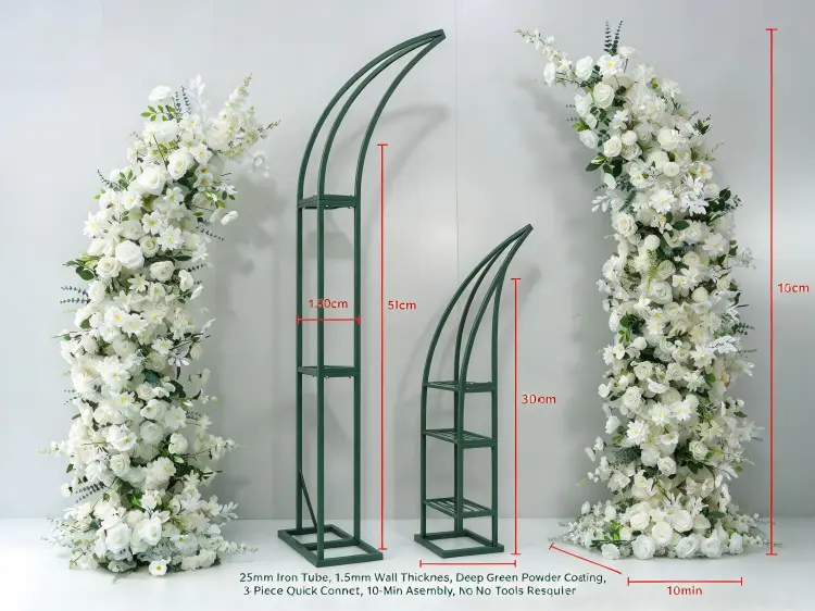 White Rose Floral Pillar Frame Curved Structure Flared Base Weight Plate Quick Connect Assembly