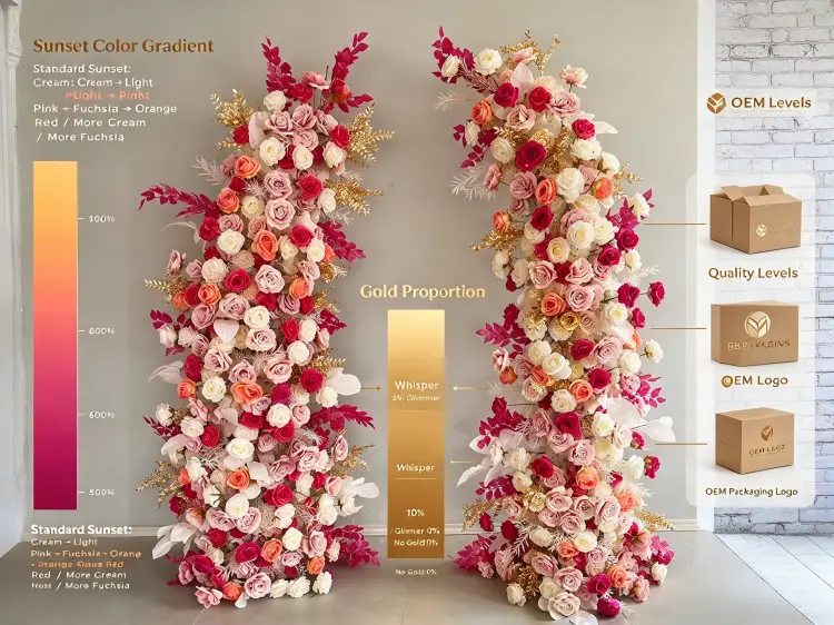 Custom Blush Rose Floral Pillar Set Color-step Gold Amount Sunset Palettes Density Options