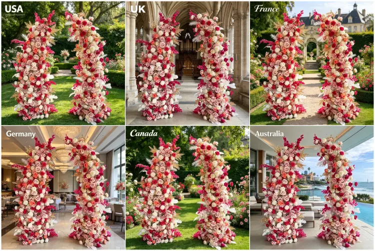 Global Blush Rose Floral Pillar Set Projects Romantic Weddings Receptions Map