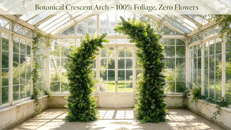 Botanical Crescent Arch Fern Eucalyptus Greenery Moon Gate Outdoor Wedding Ceremony No Flowers