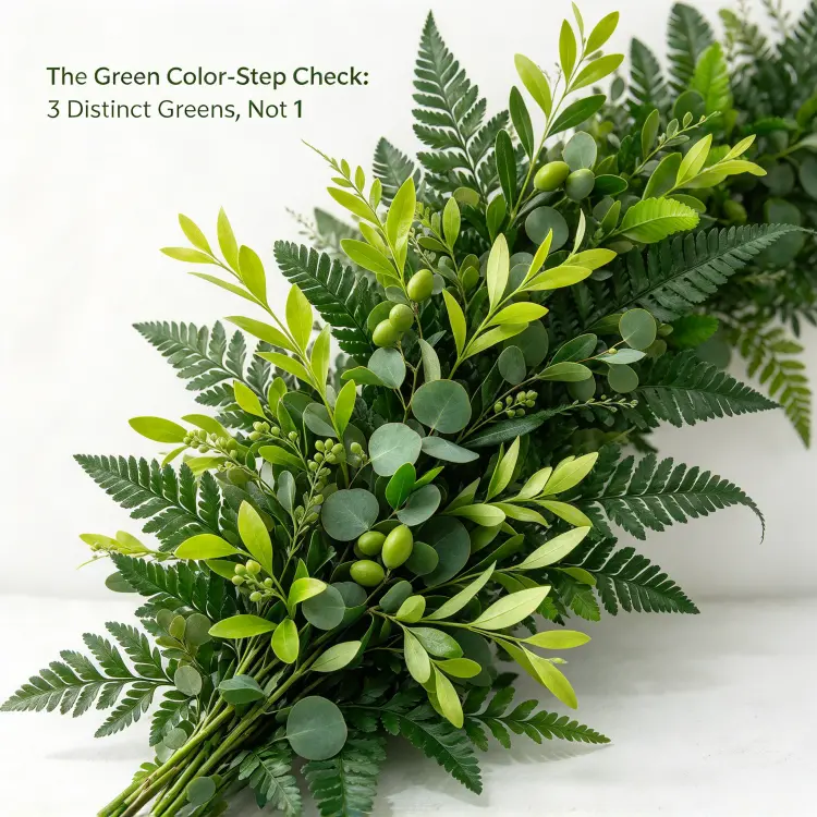 Close-Up Botanical Crescent Arch Fern Eucalyptus Three Greens Forest Mid Yellow Green Natural Leaf Direction
