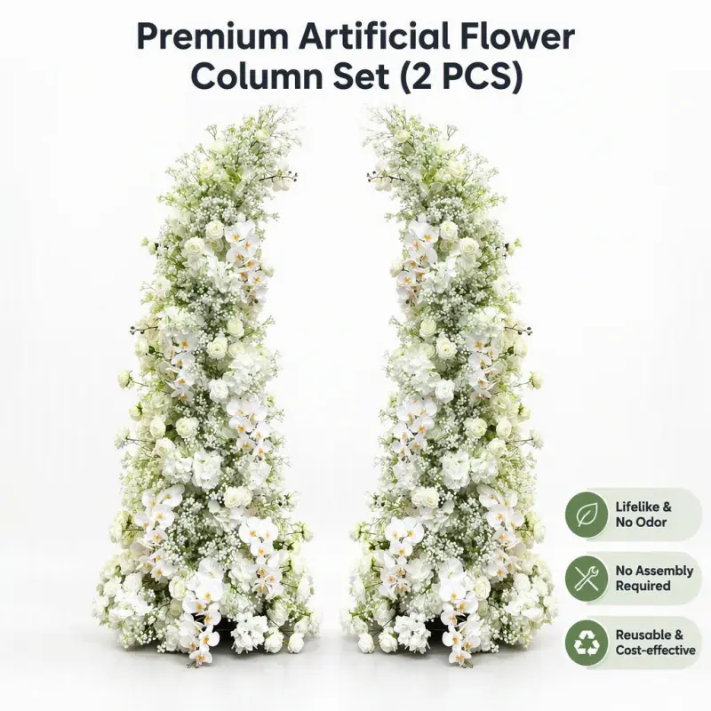 White Phalaenopsis Orchid Crescent Arch – White Rose Baby's Breath Moon Gate