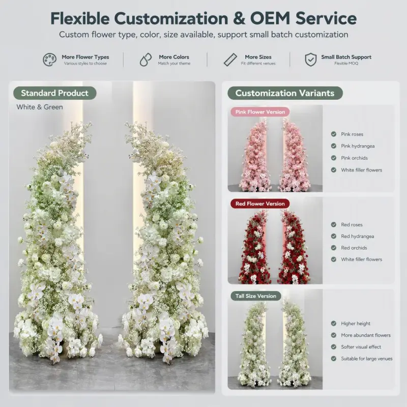 White Phalaenopsis Orchid Crescent Arch – White Rose Baby's Breath Moon Gate