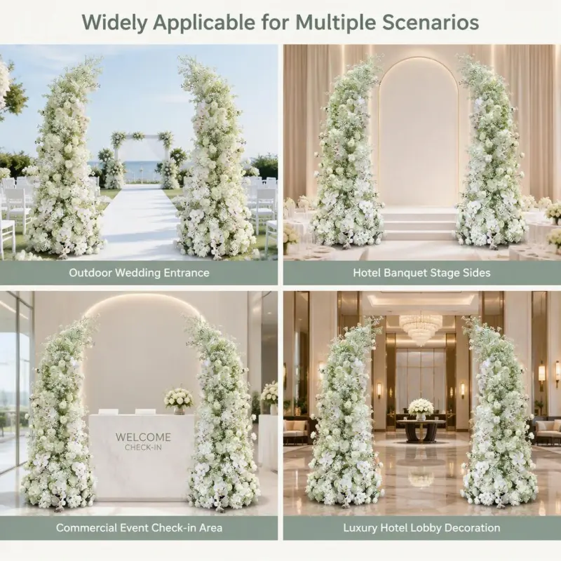 White Phalaenopsis Orchid Crescent Arch – White Rose Baby's Breath Moon Gate