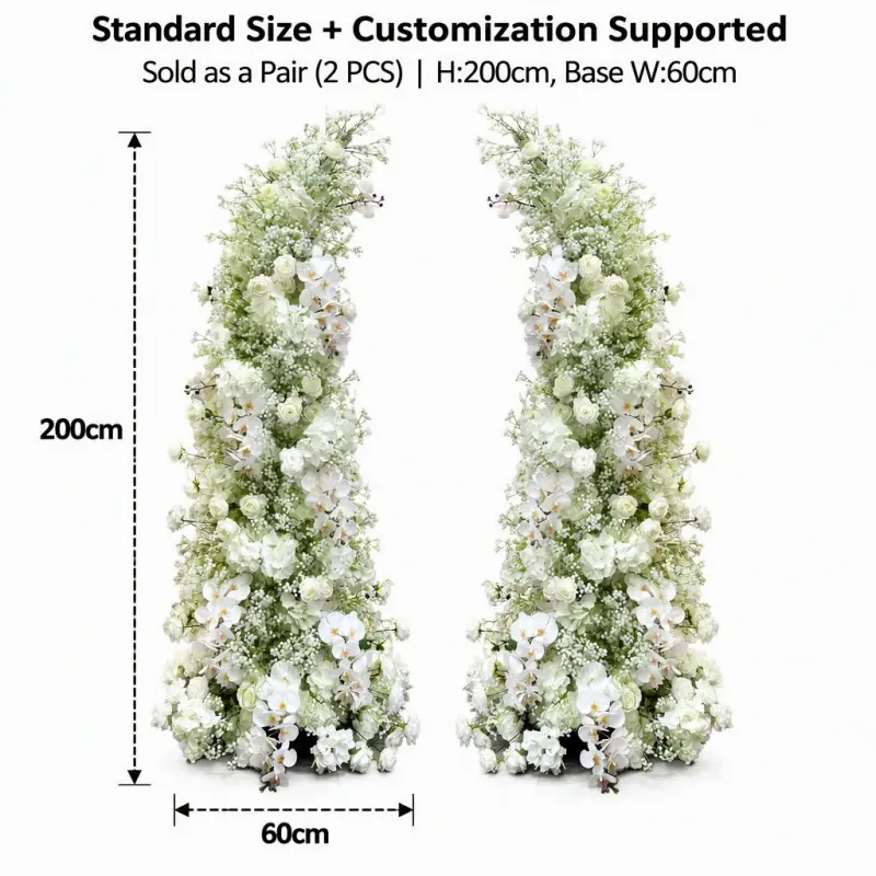 White Phalaenopsis Orchid Crescent Arch – White Rose Baby's Breath Moon Gate