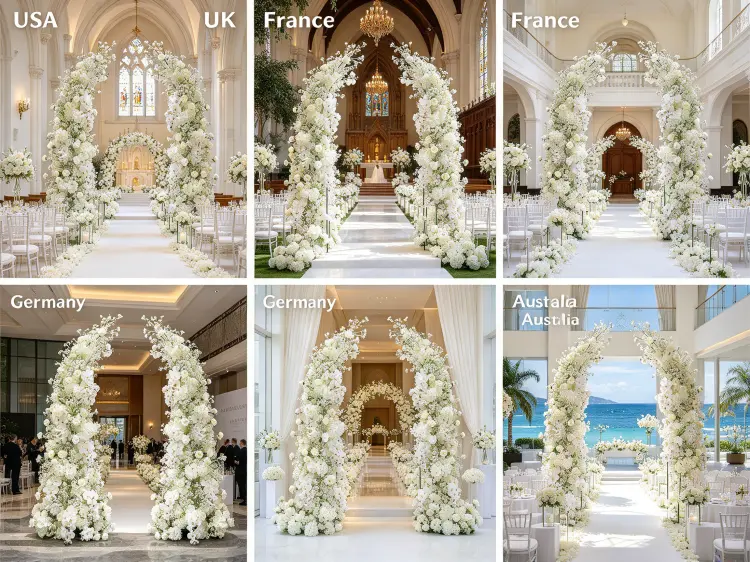 Global White Orchid Crescent Arch Projects All-White Weddings Modern Ceremonies Gallery Openings