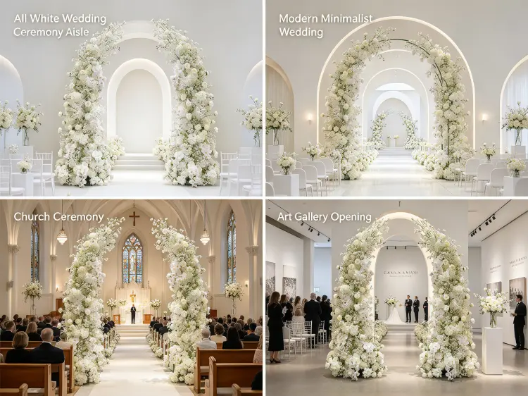 White Phalaenopsis Orchid Crescent Arch Elegant Wedding Modern Minimalist Gallery Ceremony