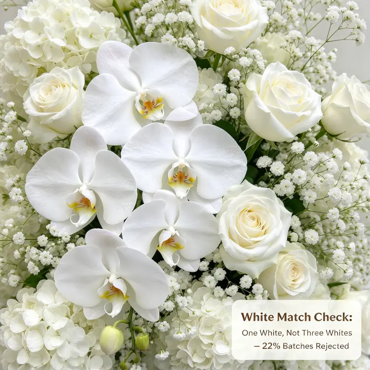 Close-up White Phalaenopsis Orchid Pure White Match White Roses Baby's Breath Hydrangea Detail