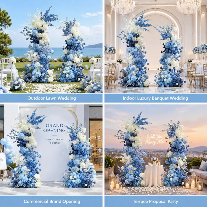 Dusty Blue and White Crescent Arch – Navy Rose Moon Gate Arch
