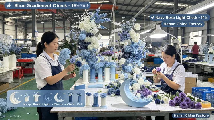 Factory Workers Blue Gradient Check Navy Rose Light Check Daylight Hydrangea Inspection