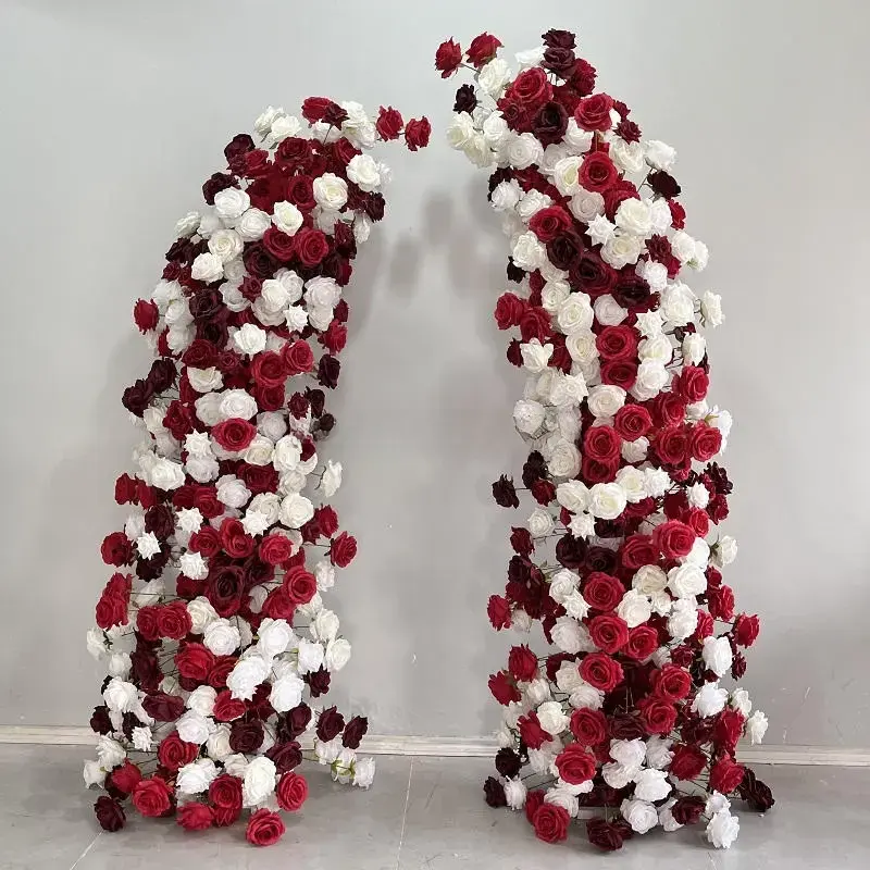 Red White Crescent Flower Arch – Moon Gate Wedding Arch