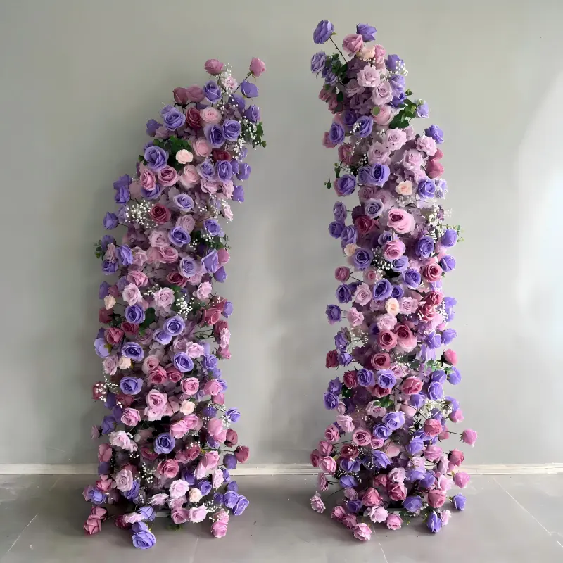 Purple Pink Draped Crescent Arch – Waterfall Flower Arch