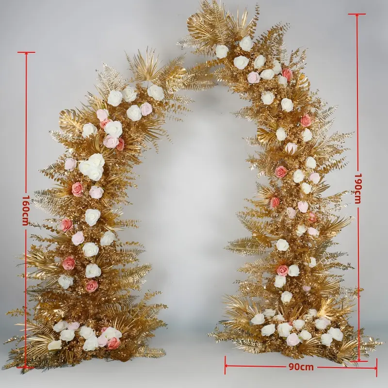 Gold Leaf Crescent Arch – White Pink Rose Moon Gate Arch