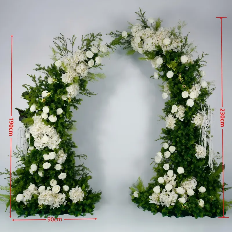 Green Foliage Crescent Arch – White Rose Moon Gate Arch