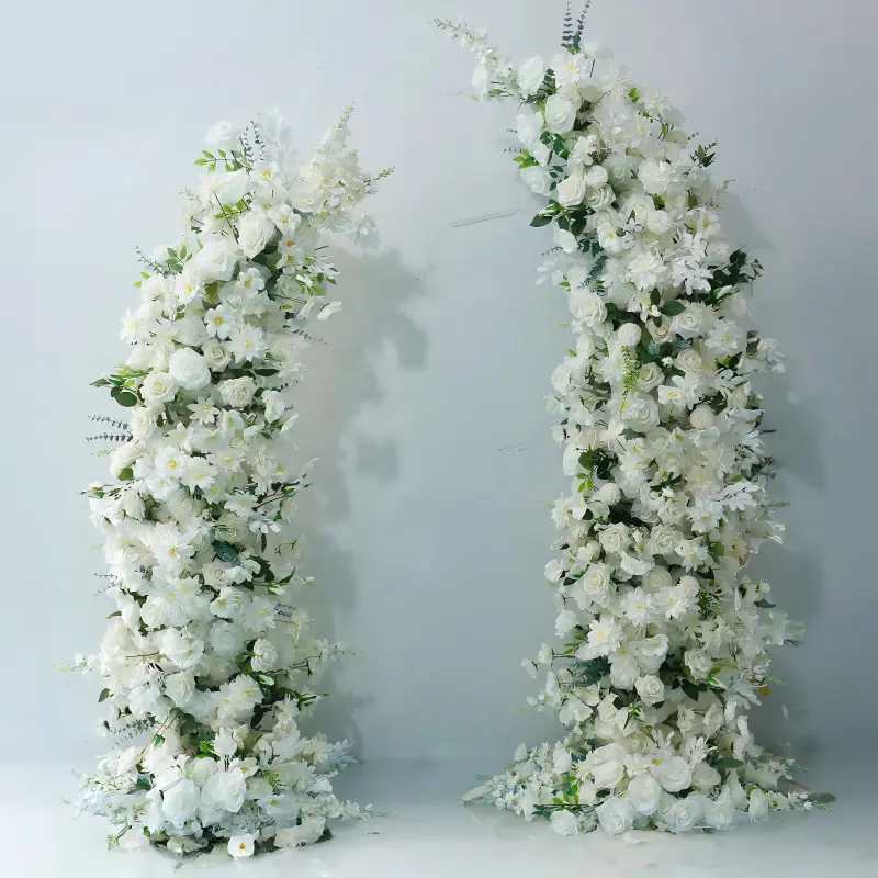 White Rose Floral Pillar Set – Curved Wedding Flower Columns