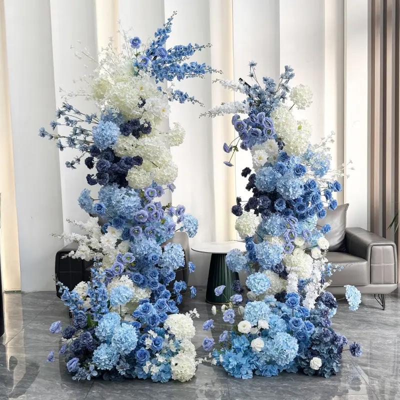 Dusty Blue and White Crescent Arch – Navy Rose Moon Gate Arch