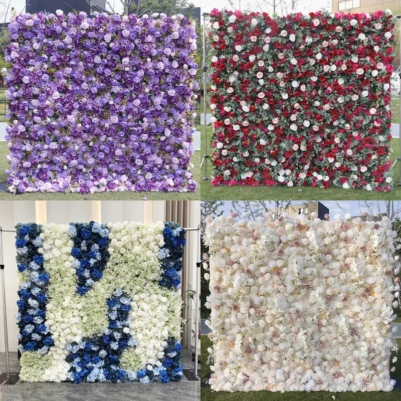 White Silk Artificial Flower Wall – 8x8ft Roll Up Backdrop