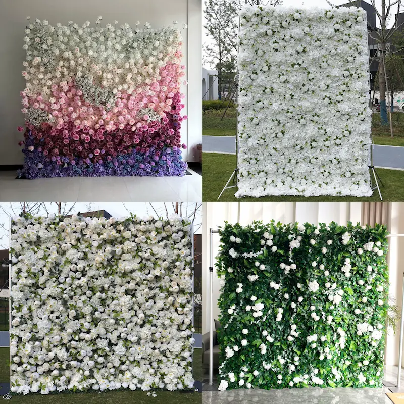 White Silk Artificial Flower Wall – 8x8ft Roll Up Backdrop