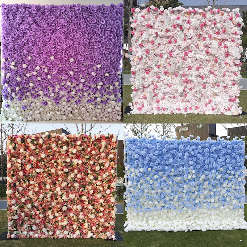 White Silk Artificial Flower Wall – 8x8ft Roll Up Backdrop