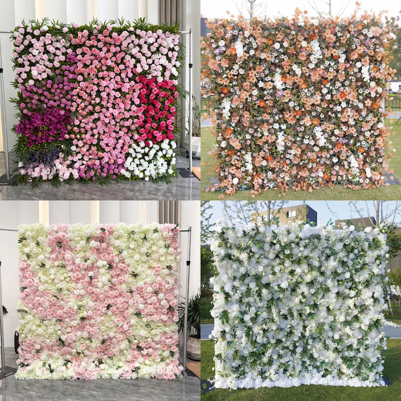 White Silk Artificial Flower Wall – 8x8ft Roll Up Backdrop