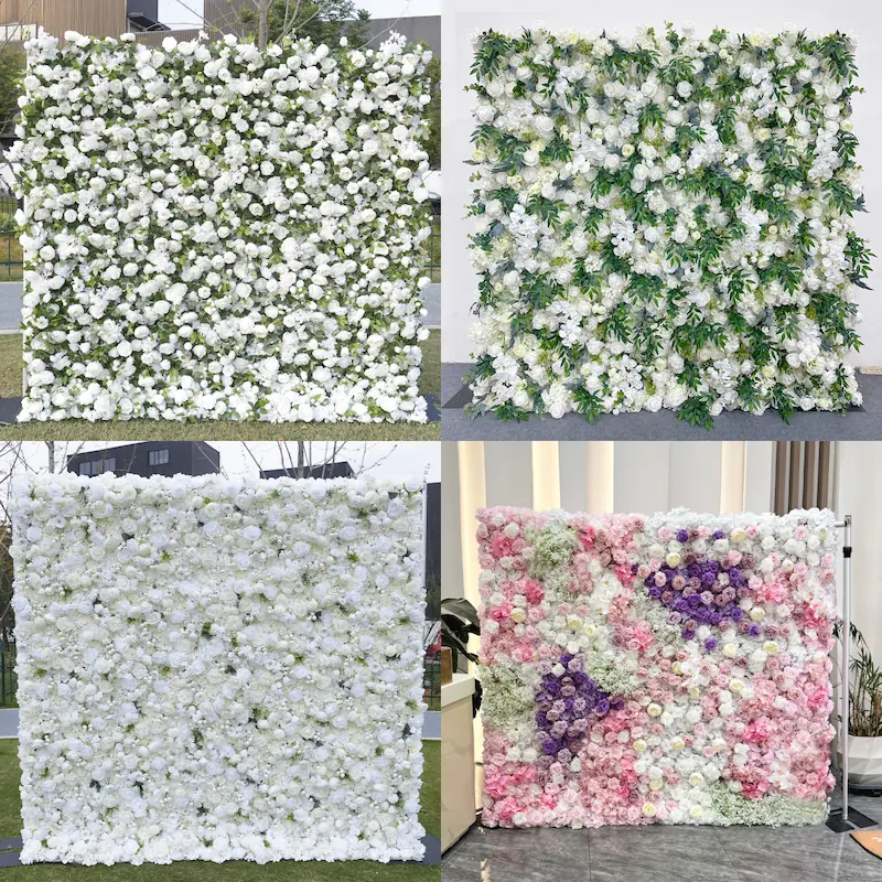 White Silk Artificial Flower Wall – 8x8ft Roll Up Backdrop