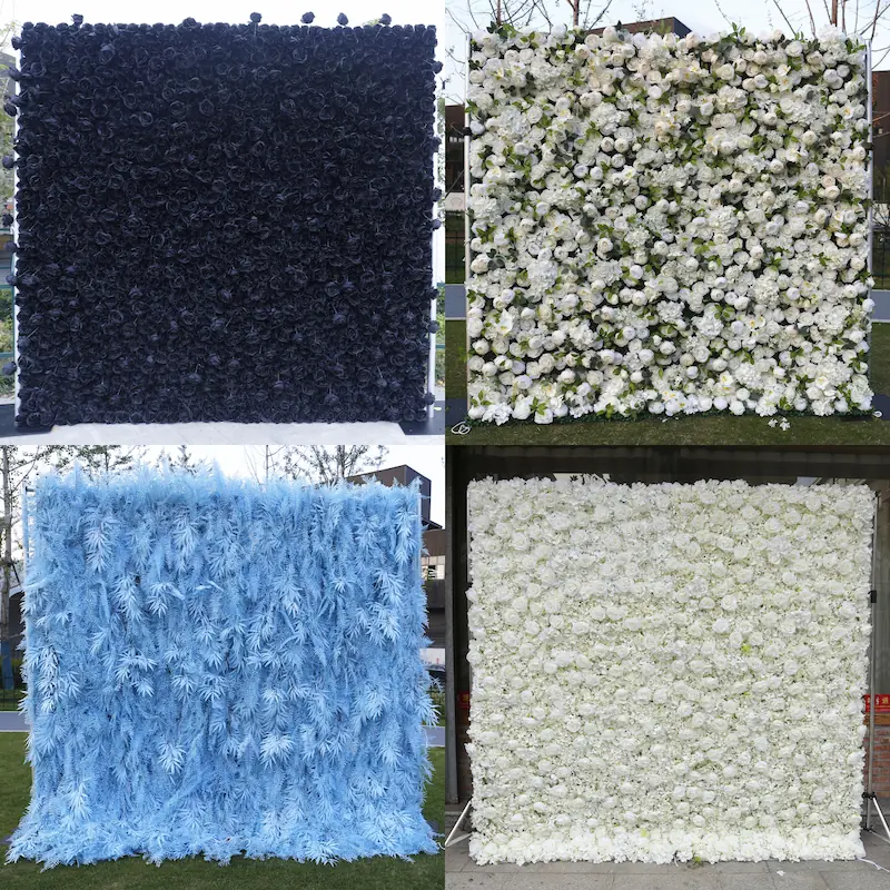 White Silk Artificial Flower Wall – 8x8ft Roll Up Backdrop