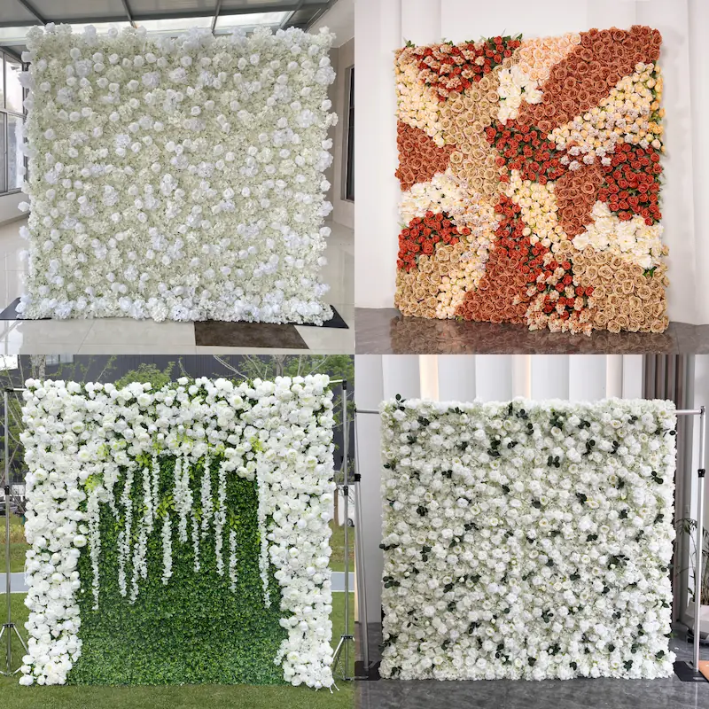 White Silk Artificial Flower Wall – 8x8ft Roll Up Backdrop