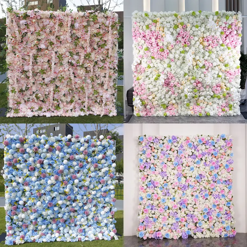 White Silk Artificial Flower Wall – 8x8ft Roll Up Backdrop