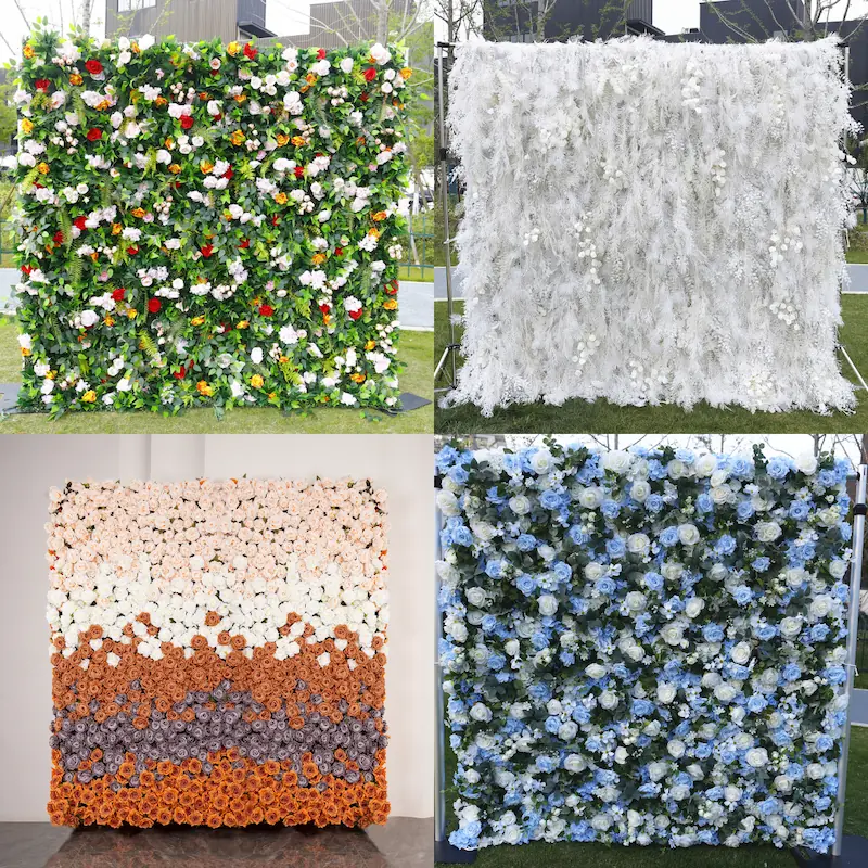 White Silk Artificial Flower Wall – 8x8ft Roll Up Backdrop