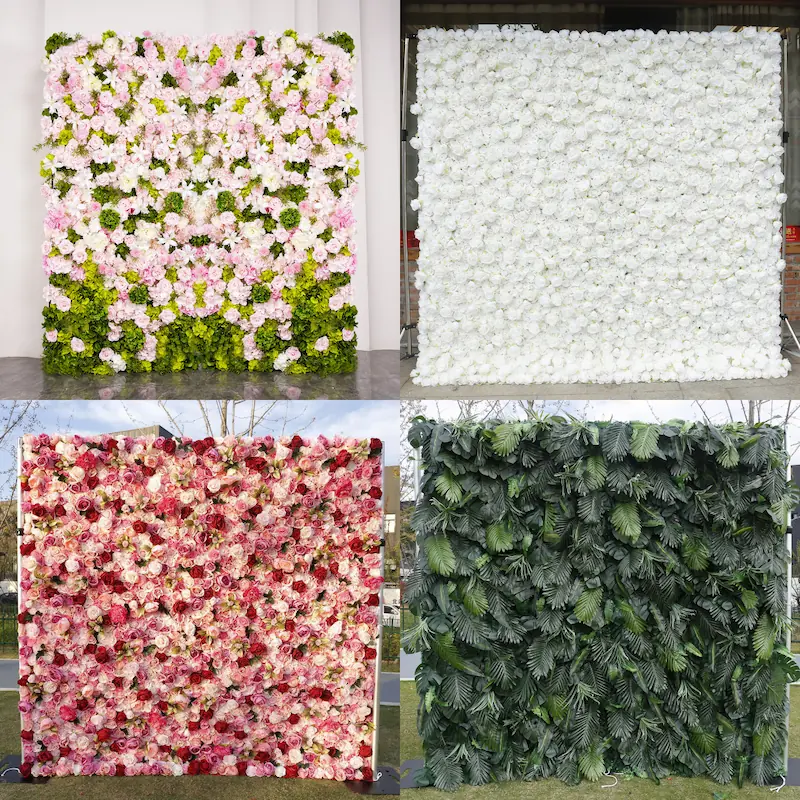 White Silk Artificial Flower Wall – 8x8ft Roll Up Backdrop