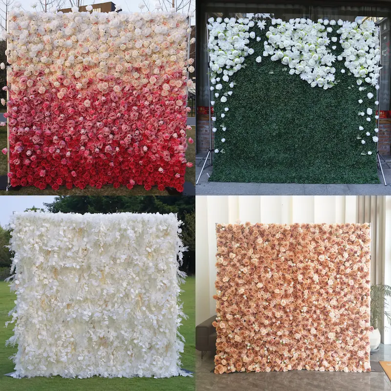 White Silk Artificial Flower Wall – 8x8ft Roll Up Backdrop
