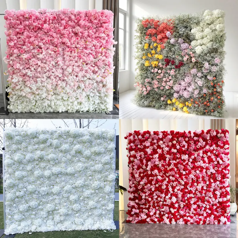 White Silk Artificial Flower Wall – 8x8ft Roll Up Backdrop