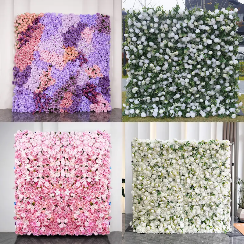 White Silk Artificial Flower Wall – 8x8ft Roll Up Backdrop