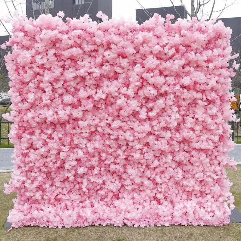 Sakura Artificial Flower Wall – Pink Wedding Backdrop Decor（Romantic Pink Floral Wall for Weddings & Proposals）