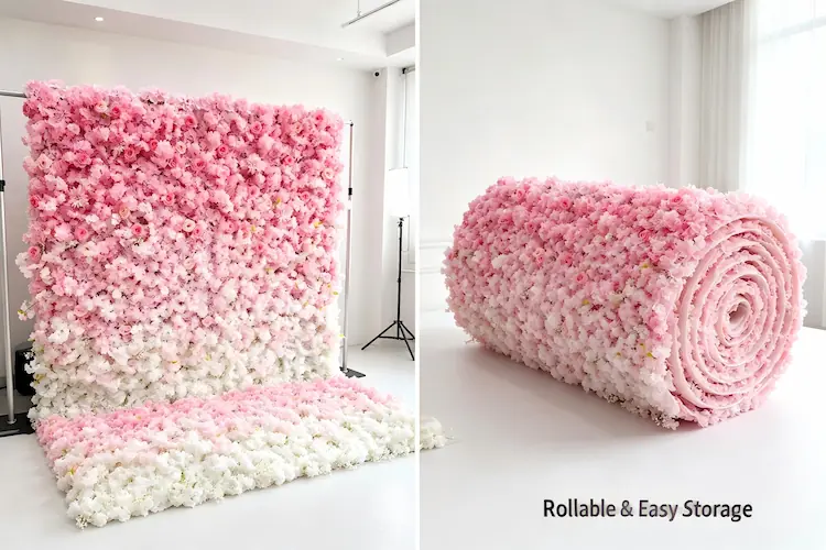 8x8ft artificial flower wall backdrop roll up storage display