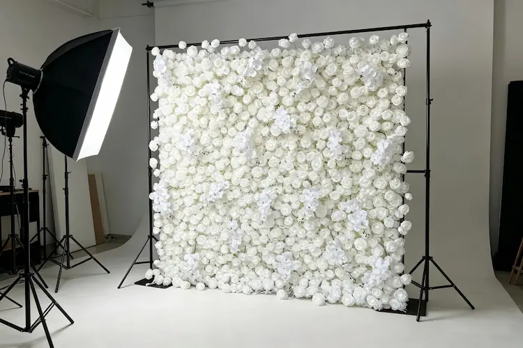 white flower wall backdrop with stand photography studio portrait