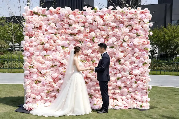 8x8ft pink artificial flower wall wedding ceremony backdrop