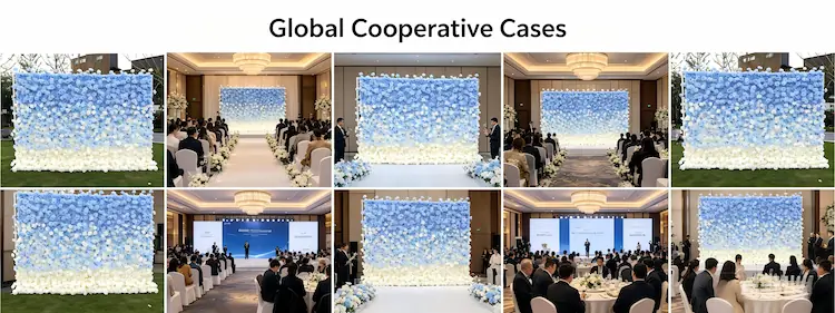 international event cases using XIBO rose wall backdrops
