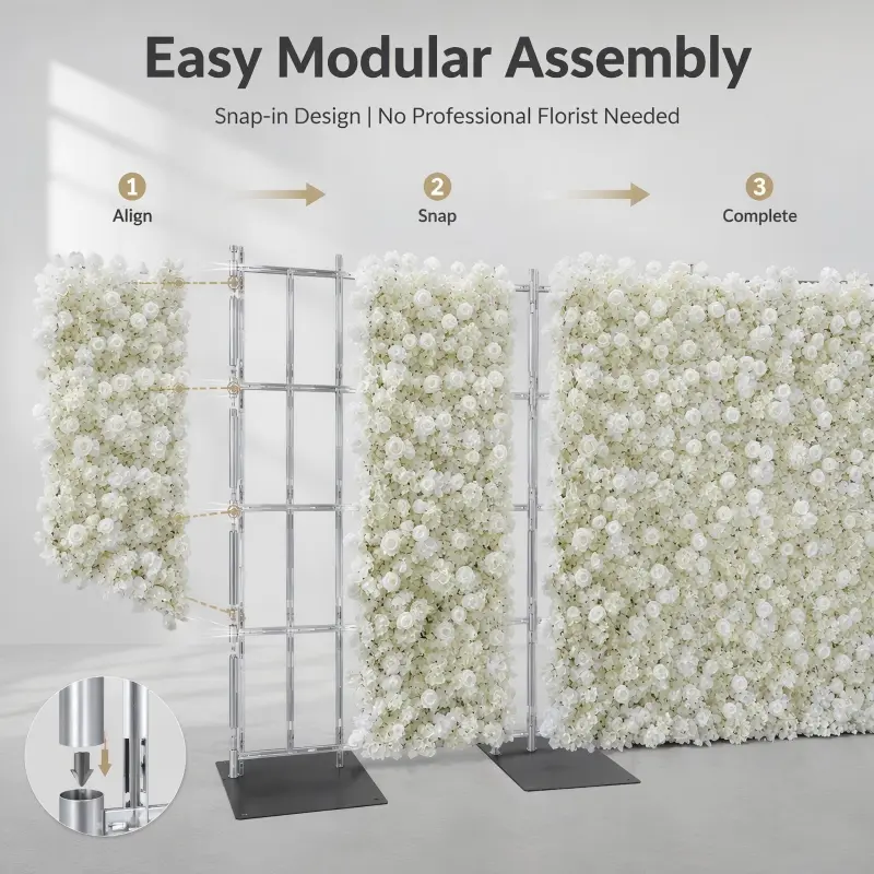 White Silk Artificial Flower Wall – 8x8ft Roll Up Backdrop