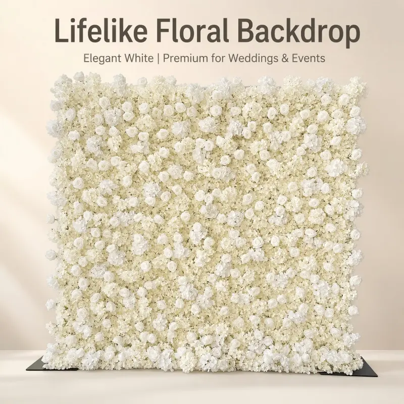 White Silk Artificial Flower Wall – 8x8ft Roll Up Backdrop